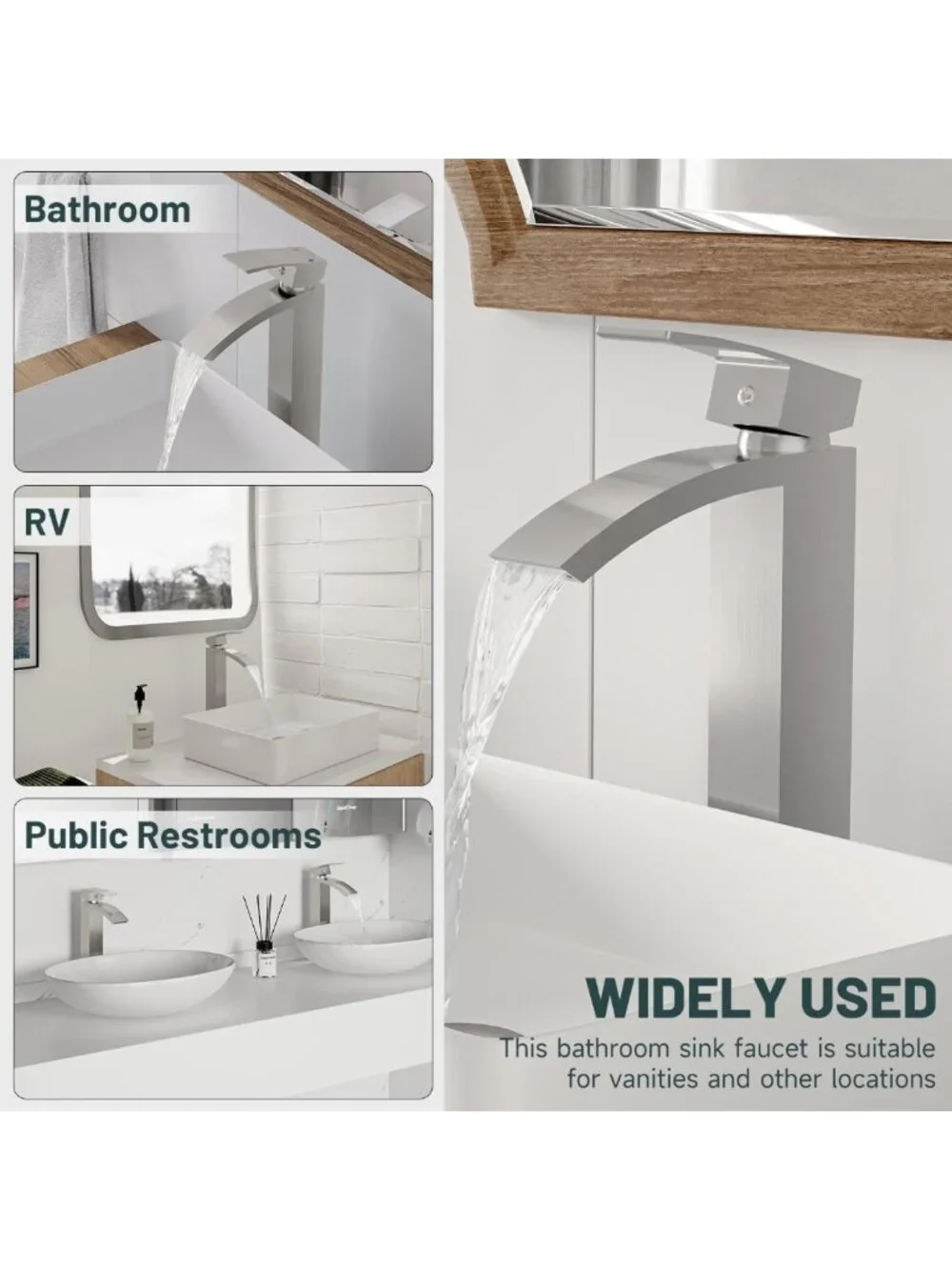 Stylish Brushed Nickel Waterfall Vessel Sink Faucet for Modern Bathrooms